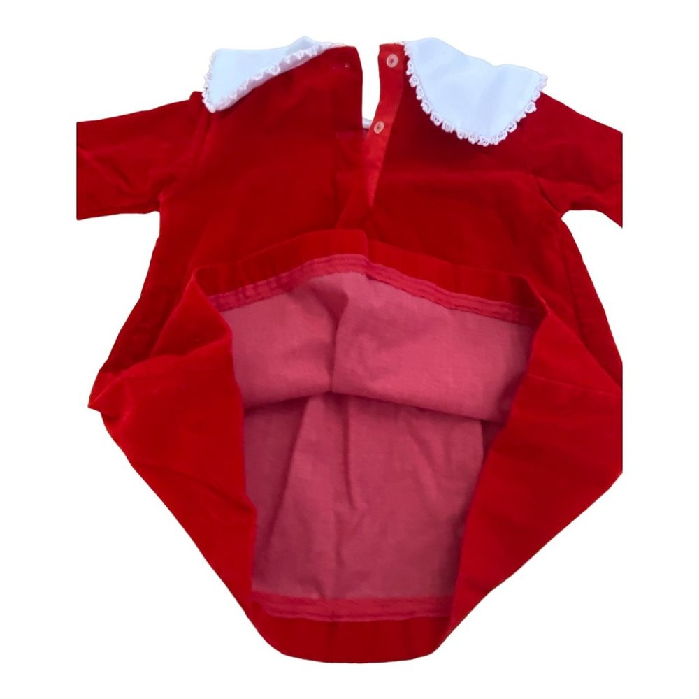 Vintage Girls Montgomery Ward Lace Bib Collar Red Velvet Holiday Dress 2/3T - Picture 11 of 14